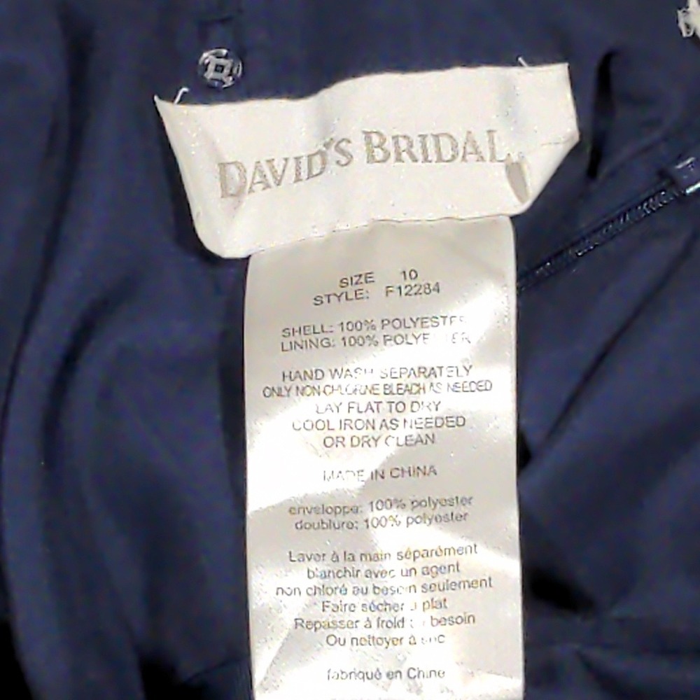 David's Bridal F12284 Navy Blue Bridesmaid Dress High Low Chiffon Size 10 Formal - Picture 11 of 12